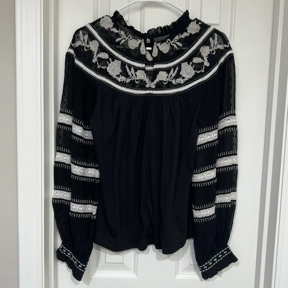 Anthropologie Black and White Embellished Boxy Blouse